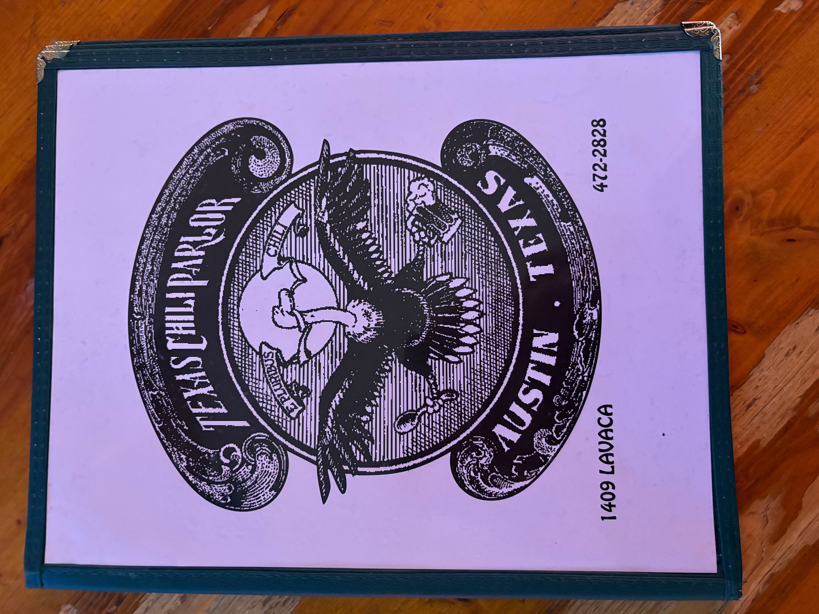 Texas Chili Parlor menu page 1