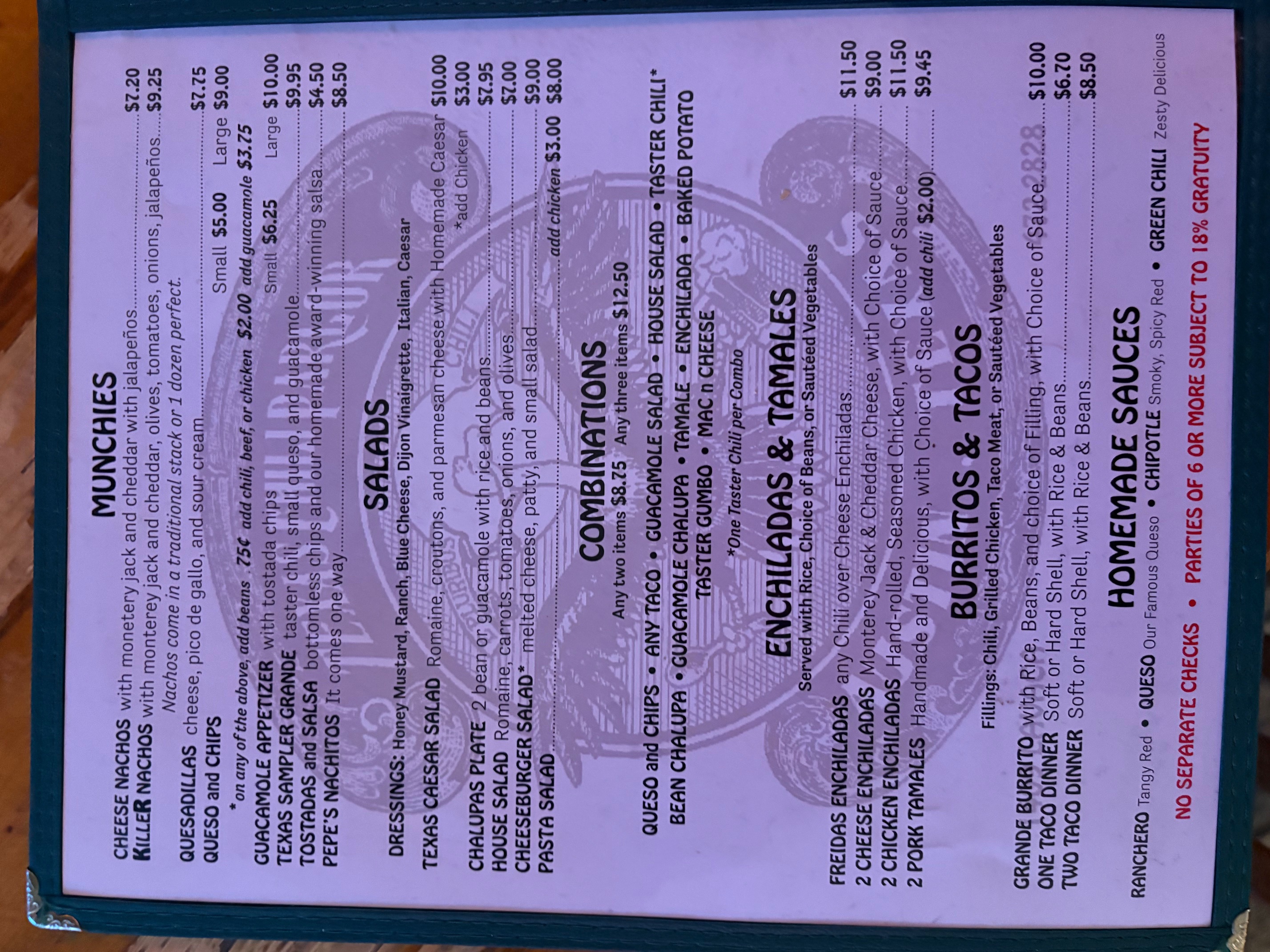 Texas Chili Parlor menu page 2