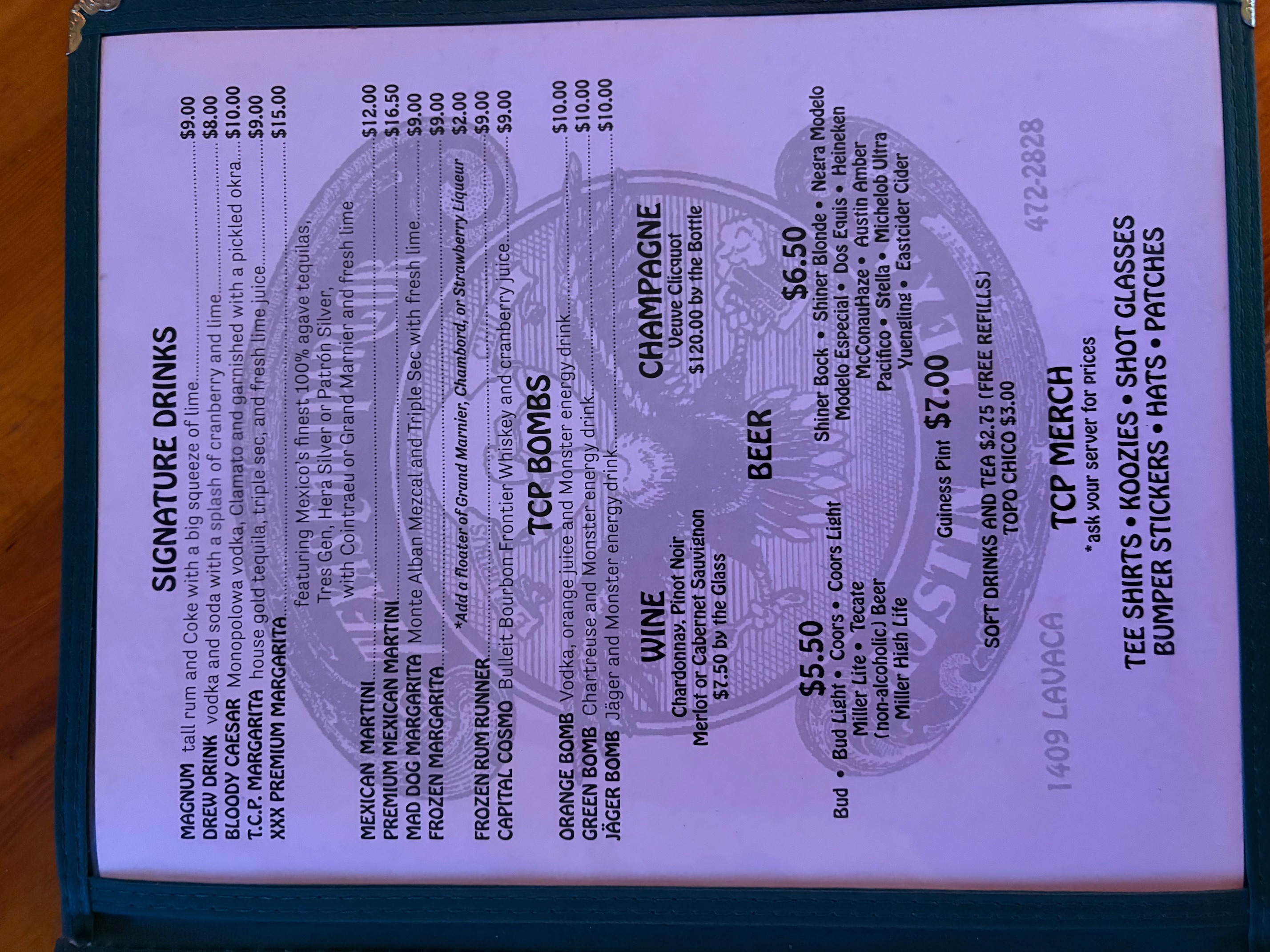 Texas Chili Parlor menu page 4