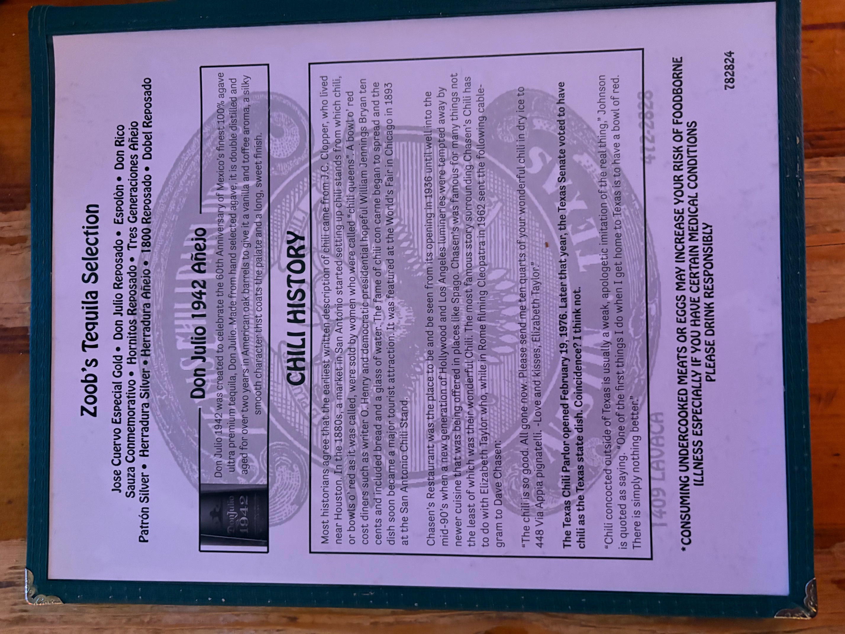 Texas Chili Parlor menu page 5